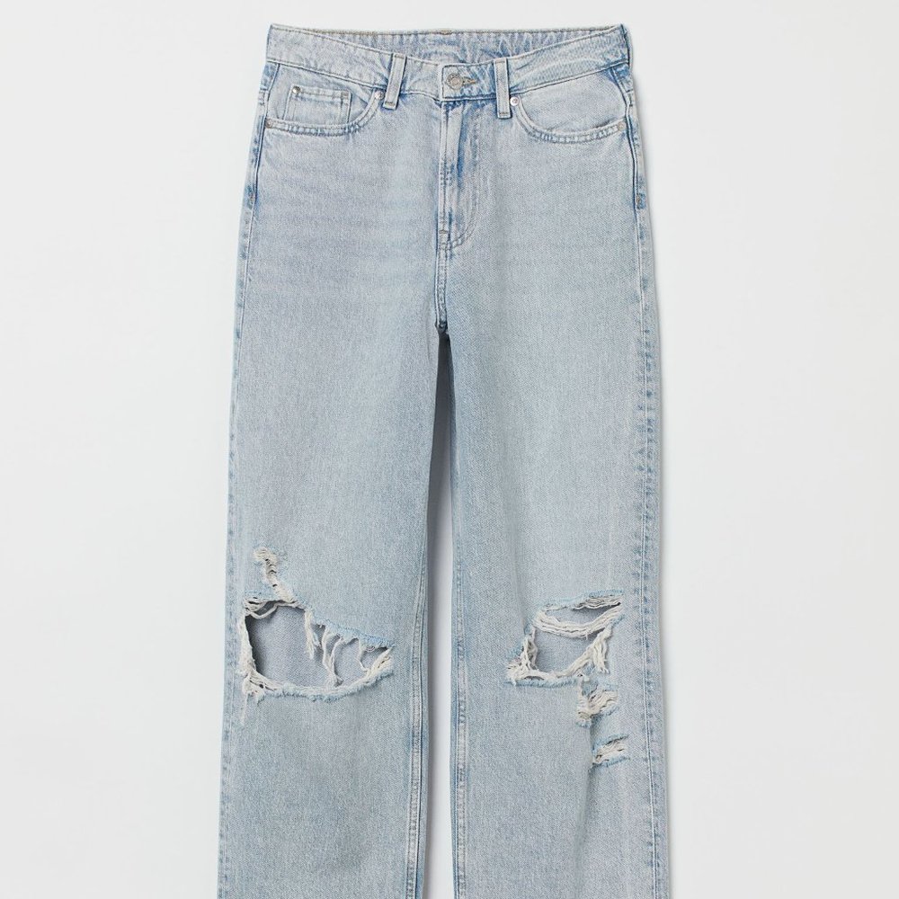 H&M Loose Straight High Jeans in Size 4 Light Denim Blue/Trashed